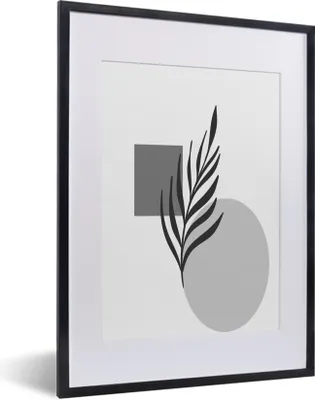 Produktbild von MuchoWow® Gerahmtes Poster Formulare - Pflanze - Schwarz - Weiß 30x40 cm - Poster mit Schwarzem Bilderrahmen Wandposter Rahmen Foto Bilder - Wandposter Schlafzimmer
