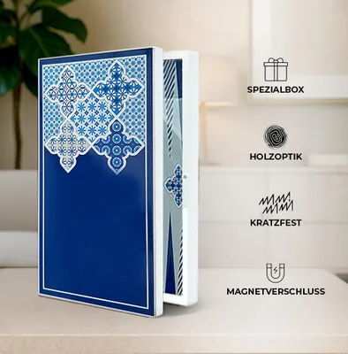 Produktbild von Biggdesign Blau tile Backgammon, MDF-Korpus, Magnetverschluss, Kratzfeste Spielfläche, Inkl. Würfel & Spielsteine,  Türkiye, Tavla
