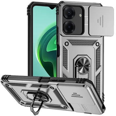 Obrázek produktu pro Pouzdro pro Xiaomi Redmi 13C /Poco C65 dvouvrstvé pouzdro s posuvným krytem kamery a prstencovým stojánkem Stříbro