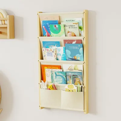 Produktbild von PromoHome® Houten 4-laags Wandgemonteerde Kinderboekenplank, Schwebende Bücherregal für Kinderzimmer, Klassenzimmer, Bücherregal-Organizer