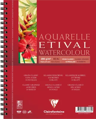 Produktbild von Clairefontaine 5x Etival Aquarellpapier Block, Doppelspirale A5 10 Blatt 96383C