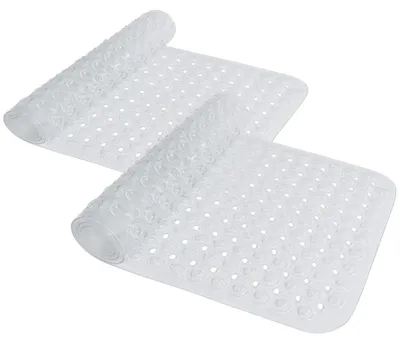 Image de Tapis de bain antidérapant, 100 x 40 cm, sans BPA, tapis de douche à séchage rapide, lavable en machine, transparent, lot de 2