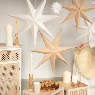 Produktbild von Deko Stern mit Beleuchtung aus Papier und Jute für Weihnachten