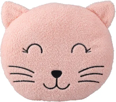 Image de Coussin en peluche pour enfant, forme chat, 32 cm, rose, marque H&L
