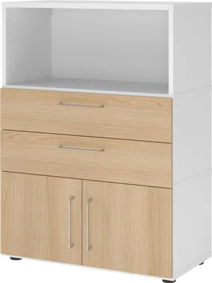 Produktbild von HAMMERBACHER Regalschrank FlexWall, VFW38K1KG/W/E/BS weiß, eiche 80,0 x 40,0 x 109,8 cm