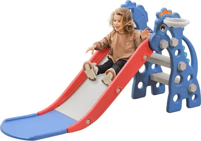Produktbild von XMTECH Klappbare Kinder Rutsche Rutschbahn Kinderrutsche Gartenrutsche, 3 in 1 Kleinkinderrutsche mit Basketballkorb für Indoor & Outdoor