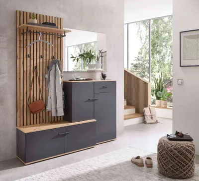 Produktbild von Kompaktgarderobe COMO in anthrazit / Artisan Eiche Nb., (BxHxT) 148x199x38 cm