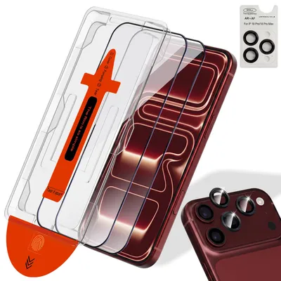 Produktbild von 2-Pack iPhone 18 Pro Displayschutzfolie & 1-Pack Kameraschutz - Gehärtetes Glas | [Automatische Installation] - Blasenfrei