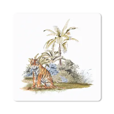 Produktbild von MuchoWow® Mauspad Mousepad Tiger - Pflanzen - Malerei 20x20 cm - Mousepads - Maus Mat - Pad - Mausunterlage - Desk Mat - Bureauartikeln
