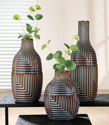 Produktbild von Gilde Vase, bauchig, "Batista", gestreift, Keramik, blau, braun, VE 2, H. 20 cm, D. 15 cm 32562 4063387325629