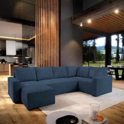 Produktbild von Masseno Ecksofa NORENA R-S mit Schlaffunktion U-Form, Sofa mit Bettkasten, Wohnzimmersofa, Couch, Soffa, Bettsofa, Couchgarnitur- Blau, POSO 05