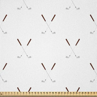 Image de ABAKUHAUS Tissu satiné vendu au mètre, motif clubs de golf croisés, compétition, loisirs, sport, impression, 1 m (148 x 100 cm), blanc gris clair