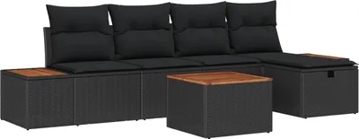 Zdjęcie produktu dla vidaXL Zestaw ogrodowy sofa z poduszkami 6 szt. czarny polirattan