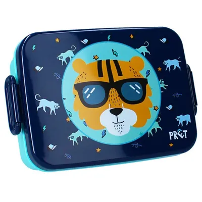 Produktbild von Kinder Lunch-Box, Brotdose - Tiger, 16x13x5 cm, BPA-Frei, navy/helltürkis