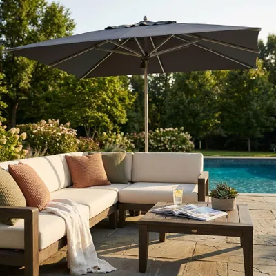 Immagine prodotto di Milani Home - Ombrellone da giardino 3 x 4 m palo centrale in alluminio e poliestere, grigio scuro, per terrazzo, piscina, bar e ristorante