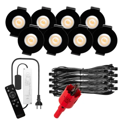 Produktbild von S-Polylight PREMIUM Mini LED- Einbauspots Warmweiss 3.000K, DIMMBAR, IP65, FUNK 3W LED Einbaustrahler Terrassenüberdachung, Terrassenbeleuchtung, Bad, Sauna, LED Spots mit Fernbedienung (SCHWARZ, 8x LED-SET)