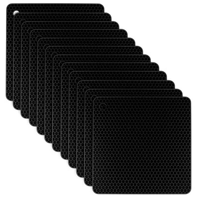 12er-Set Silikonuntersetzer, quadratisch, 18x18x0,6 cm, schwarz