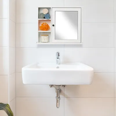 Image de Armoire de toilette avec miroir, blanche, 5 étagères