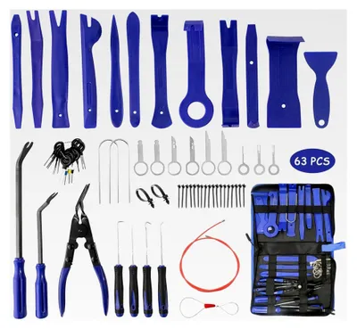 Produktbild von Demontagewerkzeug-Set für Autos, 63-teilig, Türverkleidung, Zierleistenkeile, Beulenreparatur, universelles Installationswerkzeug zum Entfernen von Fahrzeugverkleidungen (Blau)