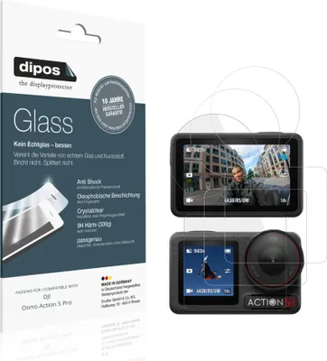 Produktbild von 2x Schutzfolie für DJI Osmo Action 5 Pro - Anti-Shock 9H Folie dipos Glass Kunststoffglas