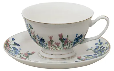 Zdjęcie produktu dla Clayre & Eef Filiżanka ze spodkiem 250 ml Niebiesko-biała Porcelana w kwiaty