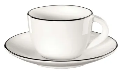 Produktbild von ASA Selection Ligne Noire Espressotasse mit Untere / Untertasse, Schwarze Linie, Fine Bone China, Warmes Weiß, 70 ml, 1930113