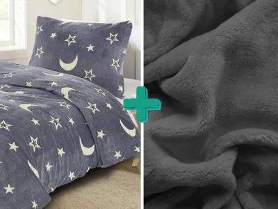 Obrázek produktu pro Svítící povlečení mikroplyš BIG MOON šedé prostěradlo mikroplyš 90x200