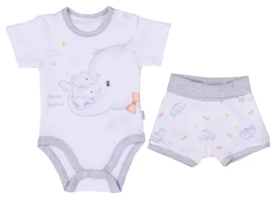 Produktbild von Baby-Set Body Baumwolle Elefant Tiny - Geburt - 50 cm - Weiß | by Kitikate
