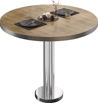 Produktbild von BML | Bistrotisch | Ø:H 80 x 75 cm | Eiche / Edelstahl | Rund | Edelstahl Rand | Bistrotisch Gastro Tisch