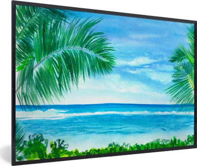 Produktbild von MuchoWow® MuchoWow® Gerahmtes Poster Meer - Pflanze - Aquarell 60x40 cm - Poster mit zchwarzem Bilderrahmen - Printing - Wanddeko Schlafzimmer