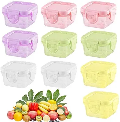 Image de Petits pots en plastique avec couvercle, lot de 10, 60 ml, réutilisables, pour les fruits, les vinaigrettes, la confiture, les épices, les sauces