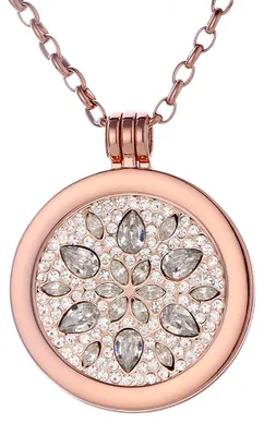 Produktbild von Morella Damen Halskette roségold 70 cm Edelstahl mit Anhänger und Coin 33 mm Blüte Zirkonia silber in Schmuckbeutel