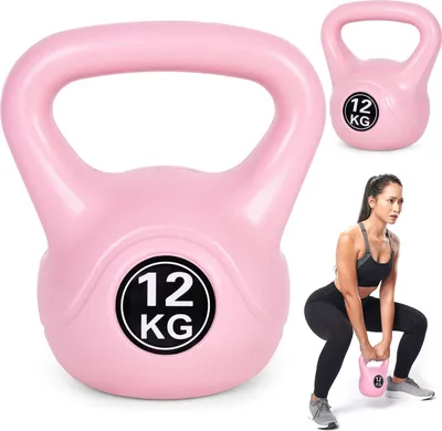 Immagine prodotto di Kettlebell 12 kg per esercizi, manubri, palla pesi, carico fitness, rosa, ModernHome