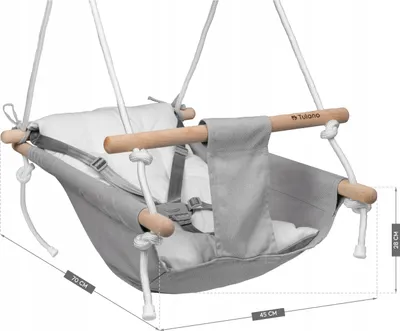 Image de Balançoire pour enfants Tulano Hop 40 | Balançoire transat 3en1 | Harnais 5 points | Capacité de charge jusqu'à 60kg | 6-36 mois | en bois | Gris Blanc