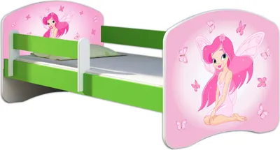 Produktbild von ACMA Jugendbett Kinderbett Junior-Bett Komplett-Set mit Matratze Lattenrost und Rausfallschutz Grün 07 Rosa Fee 180x80