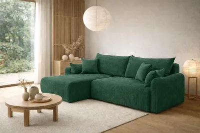 Produktbild von Kaiser Möbel Ecksofa mit Schlaffunktion, Cordstoff Poso, Grün, Links, JAPANDI