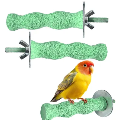 Produktbild von 2er Set Vogelstange mit Schnabelschleifstein und Krallenschleifer für Papageien und kleine Vögel