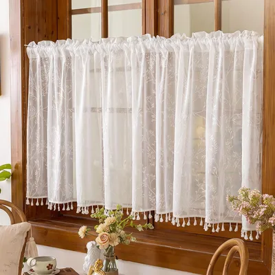 Kurzer Vorhang mit Schlaufen, 140x45 cm, weiß, Polyester, Leinenoptik