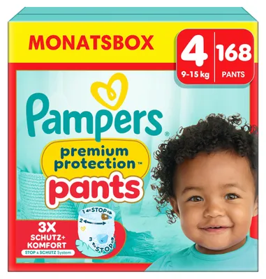 Image de Pampers® 8006540710494 Pampers® couches protection premium™ boîte mensuelle taille 4 (9-15 kg) pour bébés et jeunes enfants (4-18 mois), 168 pcs.