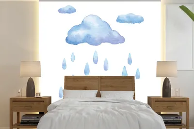 Produktbild von MuchoWow® Fototapete für Wohnzimmer oder Schlafzimmer Wandtapete Vinyl Motivtapete Eine Illustration einer Wolke mit Regentropfen - 280x280 cm - Hintergrundbild