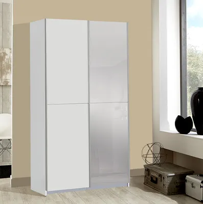 Image de Armoire à portes coulissantes, armoire à vêtements, armoire de chambre à coucher, miroir, 120 cm, blanc