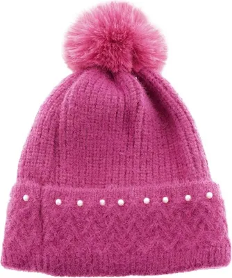 Produktbild von Bommelmütze mit Perlen bestickt Strickmütze mit Innenfutter für Damen OneSize Pink