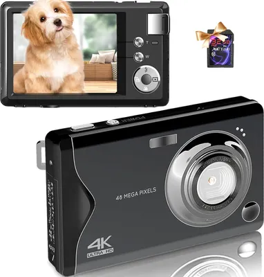 Obrázok produktu pre 48MP kompaktný fotoaparát s 32GB SD kartou a čítačkou kariet OTG, 4K HD 1080P FHD fotoaparát s LCD displejom, 16x digitálny zoom pre začiatočníkov