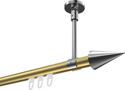 Produktbild von Interdeco Innenlaufstange / Gardinenstange mit Innenlauf Messing-Optik / Chrom, Typ Sonette Savio (Kegel) Deckenmontage, 20 mm Ø 1-läufig, 100 cm
