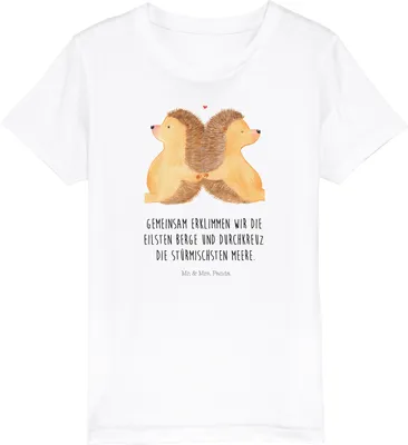 Produktbild von Mr. & Mrs. Panda Kleinkinder T-Shirt Igel händchenhaltend 5-6 Jahre (110/116) - Weiß - Geschenk, Freundin, Hochzeit, Liebe, Mädchen, Kindershirt, Verliebt, Jahrestag