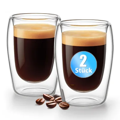Produktbild von BigDean 2 Stück doppelwandige Espresso Gläser 80 ml in Gastro-Qualität - hochwertiges Espresso Glas Espressotassen Glas Set in Geschenkverpackung