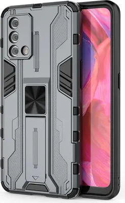 Produktbild von OPPO A74 4G Hülle, Dual Layer PC TPU Bumper Stoßfest Ständer Schutzhülle für OPPO A74 4G Grau