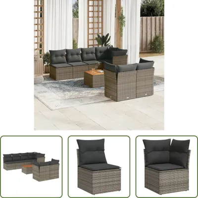 Produktbild von The Living Store 8-tlg. Garten-Sofagarnitur mit Kissen Grau Poly Rattan