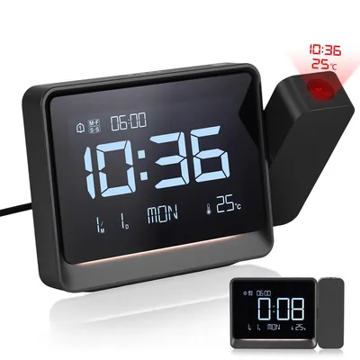 Produktbild von Projektionswecker Digital, 180° Projektion, LED-Bildschirm & Temperaturanzeige, Uhrzeit-Display für Schlafzimmer