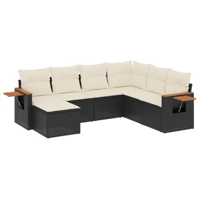 Produktbild von vidaXL 7-tlg. Garten-Sofagarnitur mit Kissen Schwarz Poly Rattan